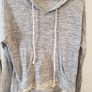 Lightweight Grey Cropped Lace Sweater with Hood Size Small